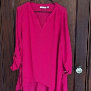 Susan Graver Pink V Neck Roll Tab Blouse Size 22W Petite